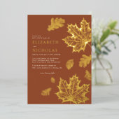 Boho  Leaves Rustic Herfst Terracotta Wedding Folie Uitnodiging (Staand Voorkant)