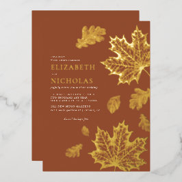 Boho  Leaves Rustic Herfst Terracotta Wedding Folie Uitnodiging