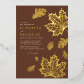 Boho  Leaves Rustic Herfst Terracotta Wedding Folie Uitnodiging (Voorkant)