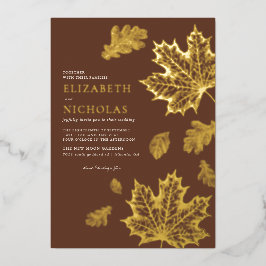 Boho  Leaves Rustic Herfst Terracotta Wedding Folie Uitnodiging