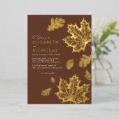 Boho Leaves Rustic Herfst Terracotta Wedding Folie Uitnodiging (Staand Voorkant)