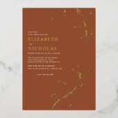 Boho Leaves Rustic Herfst Terracotta Wedding Folie Uitnodiging (Voorkant)