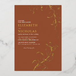 Boho  Leaves Rustic Herfst Terracotta Wedding Folie Uitnodiging