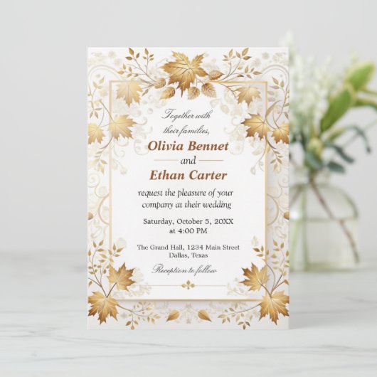 Boho Leaves Rustic Herfst Terracotta Wedding Kaart (Staand voorkant)