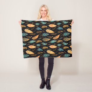 Boho Leaves turquoise Fleece Deken