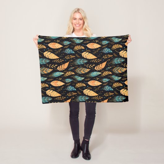 Boho Leaves turquoise Fleece Deken (In situ)