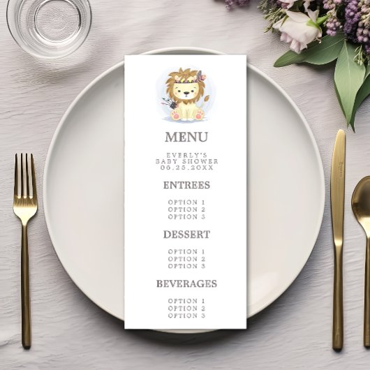 Boho Leeuw Tribale Waterverf Baby Shower Menu
