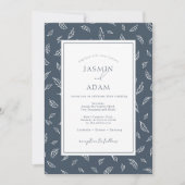 Boho Leiste Blauwe Blad Monogram Huwelijk Kaart (Voorkant)