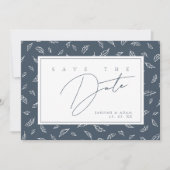Boho Leiste Blauwe Blad Monogram Save The Date (Voorkant)