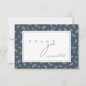 Boho Leisteenblauwe Blad Monogram Huwelijk Bedankkaart (Voorkant)