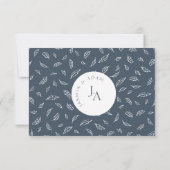 Boho Leisteenblauwe Blad Monogram Huwelijk Bedankkaart (Achterkant)