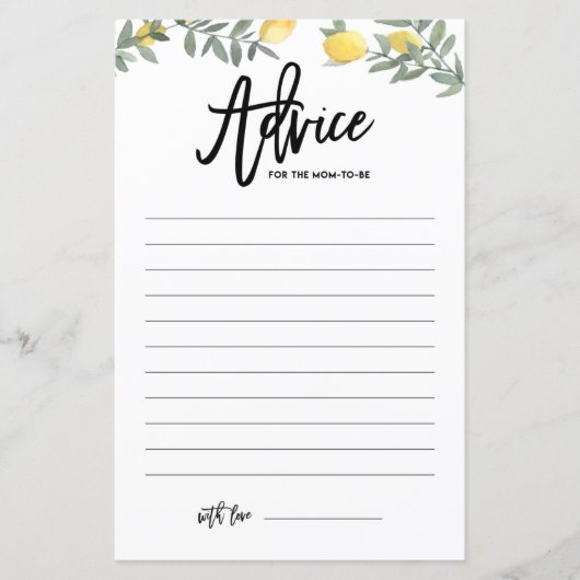 Boho Lemon Advice voor de moeder als Baby shower (Voorkant)