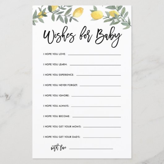 Boho Lemon Baby shower wil Baby Kaart (Voorkant)