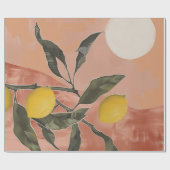 Boho Lemon Branch met Sun Minimalist Abstract (2) Cadeaupapier (Vlak)