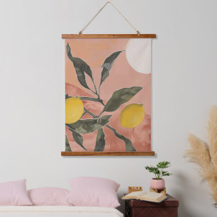 Boho Lemon Branch met Sun Minimalist Abstract (2) Hangend Wandkleed
