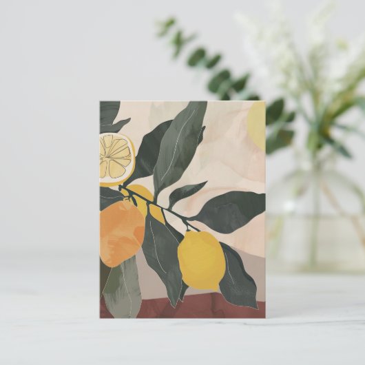 Boho Lemon Branch met Zon Abstracte Fruit Artwork Briefkaart (Staand voorkant)