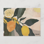 Boho Lemon Branch met Zon Abstracte Fruit Artwork Briefkaart (Achterkant)