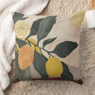 Boho Lemon Branch met Zon Abstracte Fruit Artwork Kussen