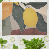 Boho Lemon Branch met Zon Abstracte Fruit Artwork Theedoek (Gevouwen)