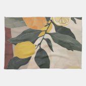 Boho Lemon Branch met Zon Abstracte Fruit Artwork Theedoek (Horizontaal)