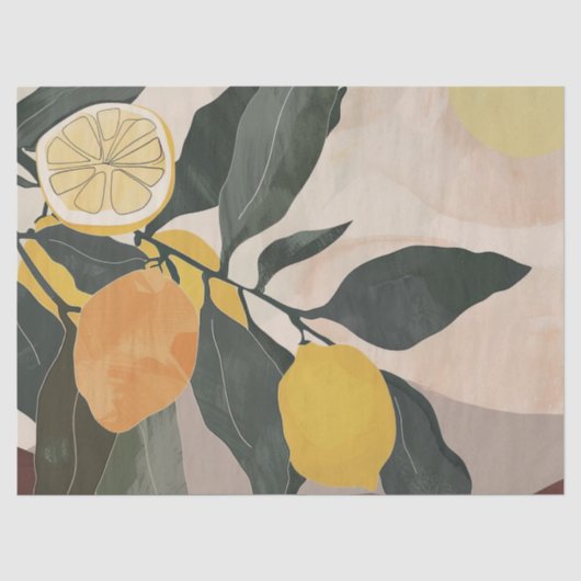 Boho Lemon Branch met Zon Abstracte Fruit Artwork Tissuepapier (Voorkant)