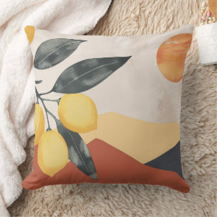 Boho Lemon Branch met zon minimalistische Abstract Kussen