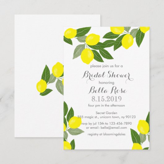 Boho Lemon Bridal Shower Invitations Kaart (Voorkant / Achterkant)