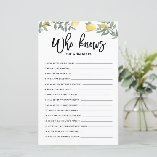 Boho Lemon die mam het beste Baby shower spel kent (Staand voorkant)
