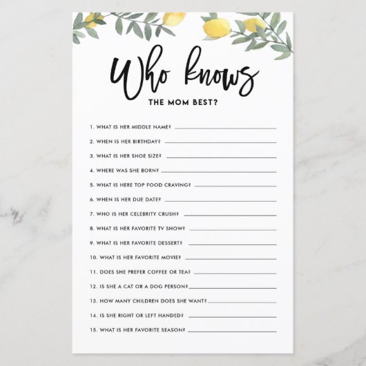 Boho Lemon die mam het beste Baby shower spel kent (Voorkant)