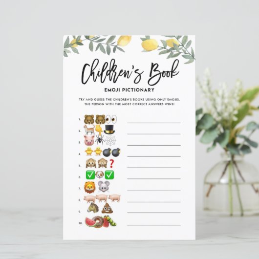 Boho Lemon Emoji Pictionary Books Baby shower Game (Staand voorkant)