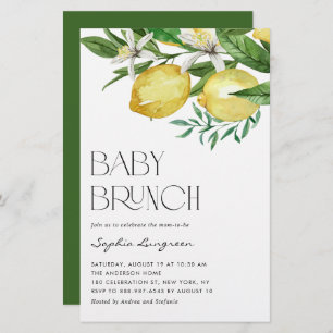 Boho Lemon en Blooms Baby Brunch Invitation