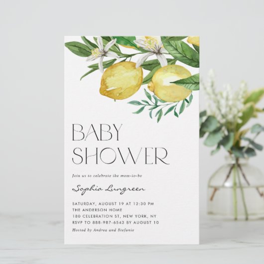 Boho Lemon en Blooms Baby shower Uitnodiging (Staand voorkant)