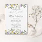 Boho Lemon & Lavender Foliage Wedding Invitation Kaart