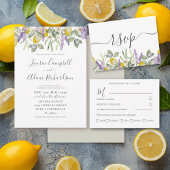 Boho Lemon & Lavender Foliage Wedding Invitation Kaart