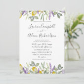 Boho Lemon & Lavender Foliage Wedding Invitation Kaart (Staand voorkant)