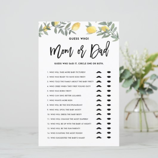 Boho Lemon Raad eens wie Baby shower van mama of p (Staand voorkant)