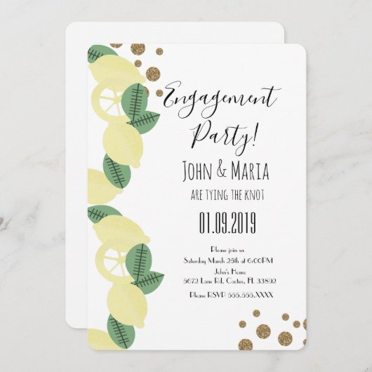 Boho Lemon Slices Engagement Party Faux Glitter Kaart (Voorkant / Achterkant)