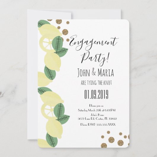 Boho Lemon Slices Engagement Party Faux Glitter Kaart (Voorkant)
