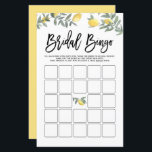Boho Lemon Summer Vrijgezellenfeest Bingo Game Kaa<br><div class="desc">De kaart van het het vrijgezellenfeest bingo van het het themathema van het Lemon. Voeg deze leuke en speelse botanische vrijgezellenfeest gamekaart toe aan uw evenement. Het bevat illustraties van de waterverf van citroenen en groene energie. U kunt de kaart personaliseren door achterteksten toe te voegen. Deze citroenbridal bingo spelkaart...</div>