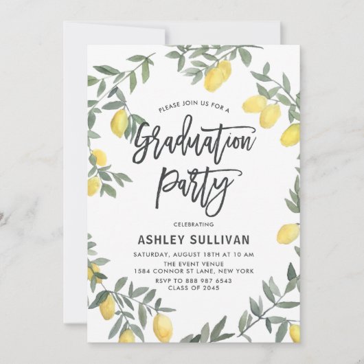 Boho Lemon Wreath Tropical Graduation Party Kaart (Voorkant)