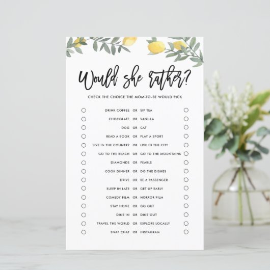 Boho Lemon zou mam in plaats van Baby shower spele (Staand voorkant)