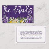 Boho Lemons en Paarse lavender Wedding Details Informatiekaartje (Voorkant / Achterkant)