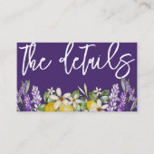Boho Lemons en Paarse lavender Wedding Details Informatiekaartje (Voorkant)