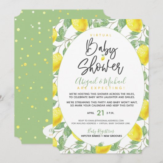 Boho Lemons Genderneutraal Virtueel Baby shower Kaart (Voorkant / Achterkant)