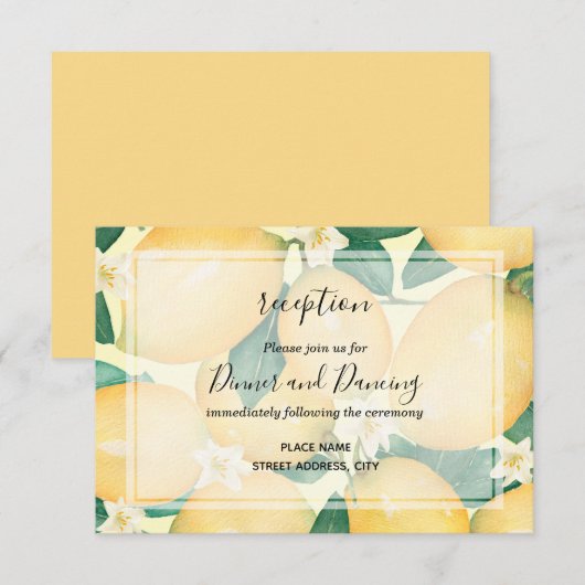 Boho Lemons & Leaves Trouwreceptie Informatiekaartje (Voorkant / Achterkant)