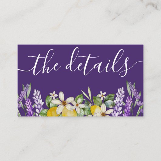 Boho Lemons & Paarse Lavender Wedding Details Enc Informatiekaartje (Voorkant)