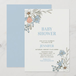 Boho Lente Blauwe Bloemachtige Baby Borrel Kaart
