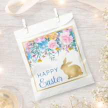 Boho Lente Bloemen en Gouden Konijntjes Gelukkig P