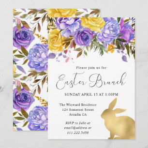 Boho Lente Bloemen en Gouden Konijntjes Pasen Brun Kaart