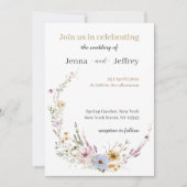 Boho Lente Bloemen Foto Trouw Uitnodiging (Voorkant)